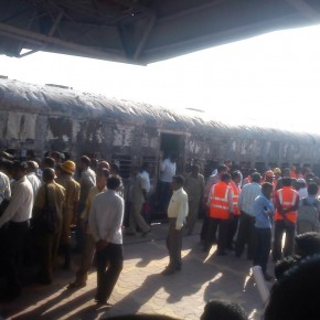 Gulbarga-Sholapur passenger catches fire in Gulbarga railway station
